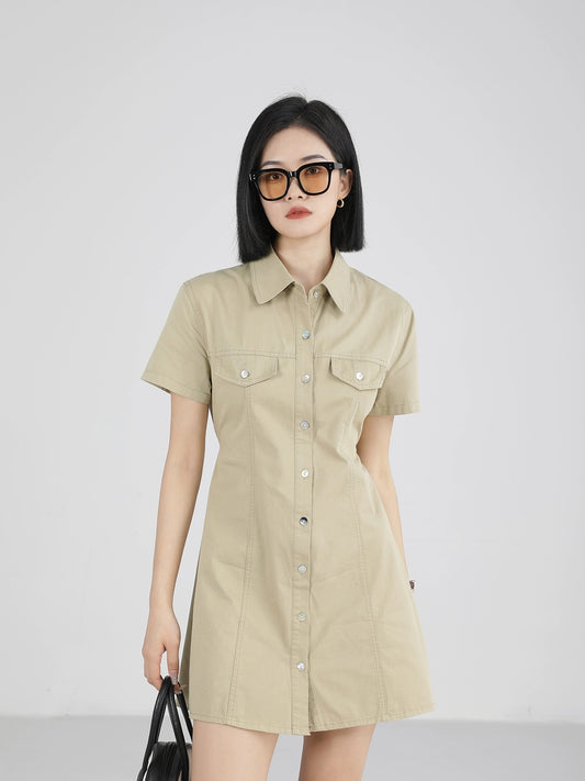 XinmonLee niche design work shirt dress women's new summer style chic unique temperament short skirt