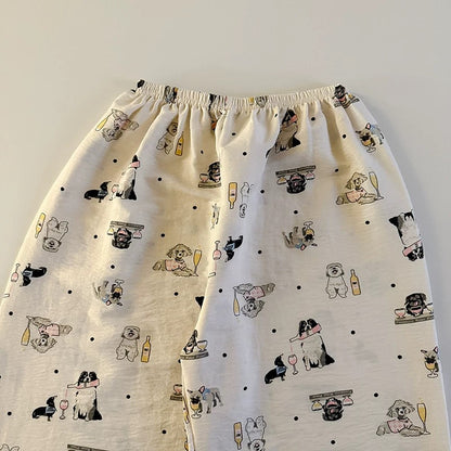 Age-reducing cartoon floral casual pants 2025 spring and summer new Korean women's clothing Western-style pajamas versatile wide-leg trousers trend