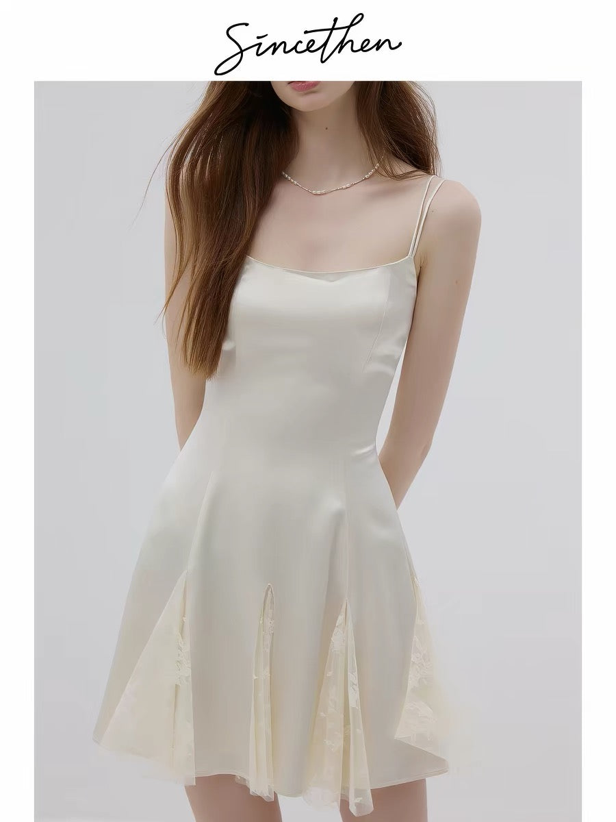 Sincethen Princess Style Lace Suspender Dress Summer Beige Short Skirt French Short Skirt Women's Summer