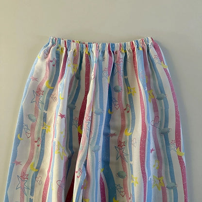 Age-reducing cartoon floral casual pants 2025 spring and summer new Korean women's clothing Western-style pajamas versatile wide-leg trousers trend