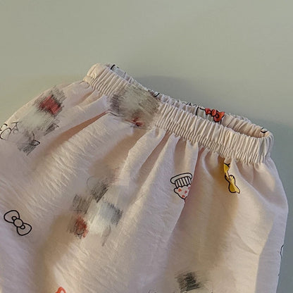 Age-reducing cartoon floral casual pants 2025 spring and summer new Korean women's clothing Western-style pajamas versatile wide-leg trousers trend