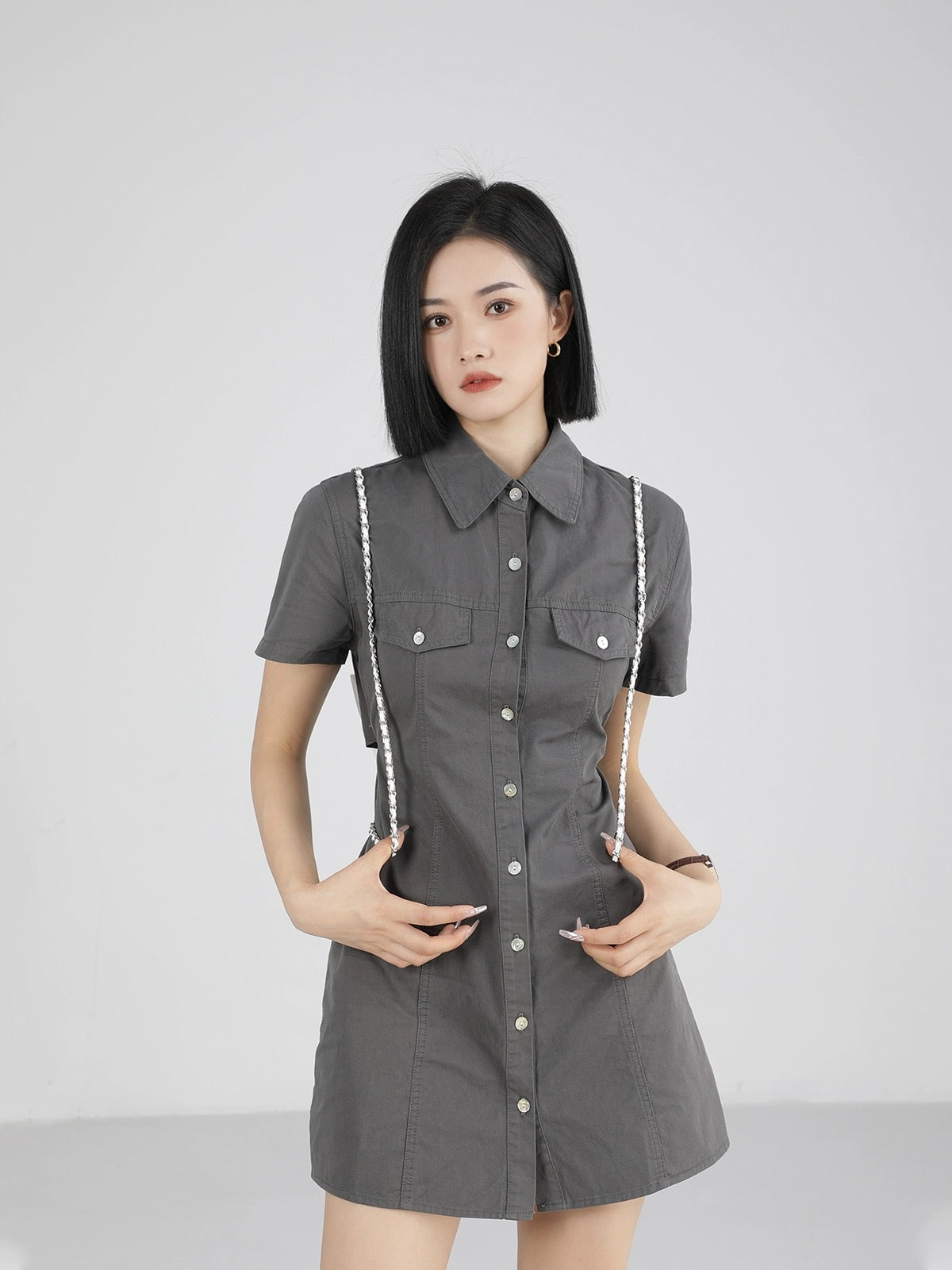XinmonLee niche design work shirt dress women's new summer style chic unique temperament short skirt