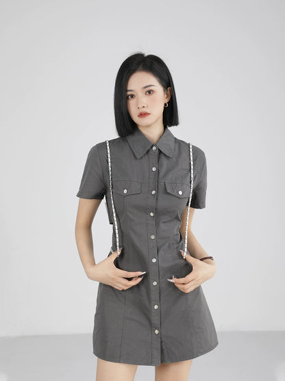 XinmonLee niche design work shirt dress women's new summer style chic unique temperament short skirt