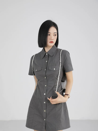 XinmonLee niche design work shirt dress women's new summer style chic unique temperament short skirt