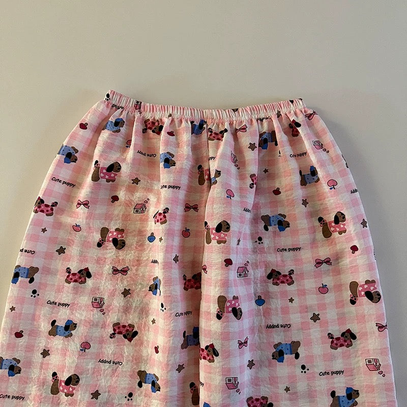 Age-reducing cartoon floral casual pants 2025 spring and summer new Korean women's clothing Western-style pajamas versatile wide-leg trousers trend