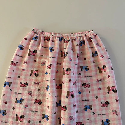 Age-reducing cartoon floral casual pants 2025 spring and summer new Korean women's clothing Western-style pajamas versatile wide-leg trousers trend