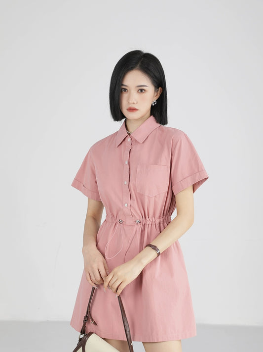 XinmonLee chic design casual shirt dress women's summer new style waist slimming short skirt