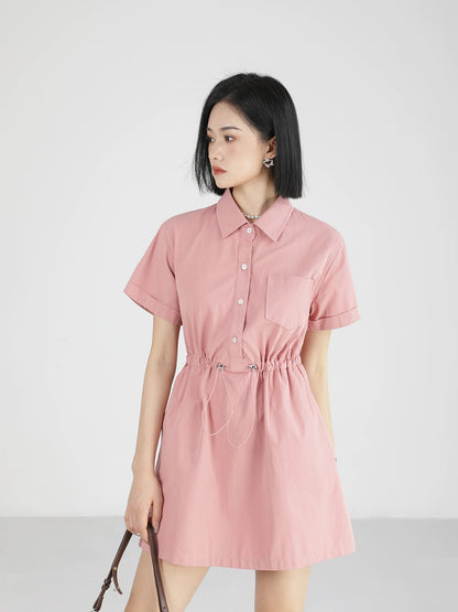 XinmonLee chic design casual shirt dress women's summer new style waist slimming short skirt