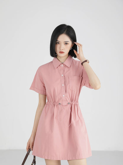 XinmonLee chic design casual shirt dress women's summer new style waist slimming short skirt