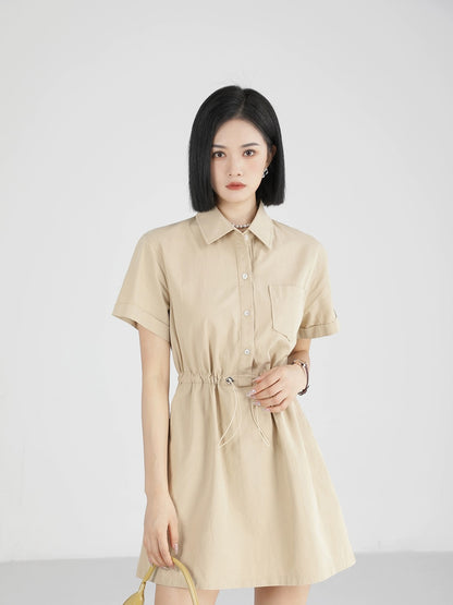 XinmonLee chic design casual shirt dress women's summer new style waist slimming short skirt