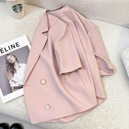 Summer thin pink petite suit jacket for women 2025 new style temperament high-end goddess style short-sleeved top