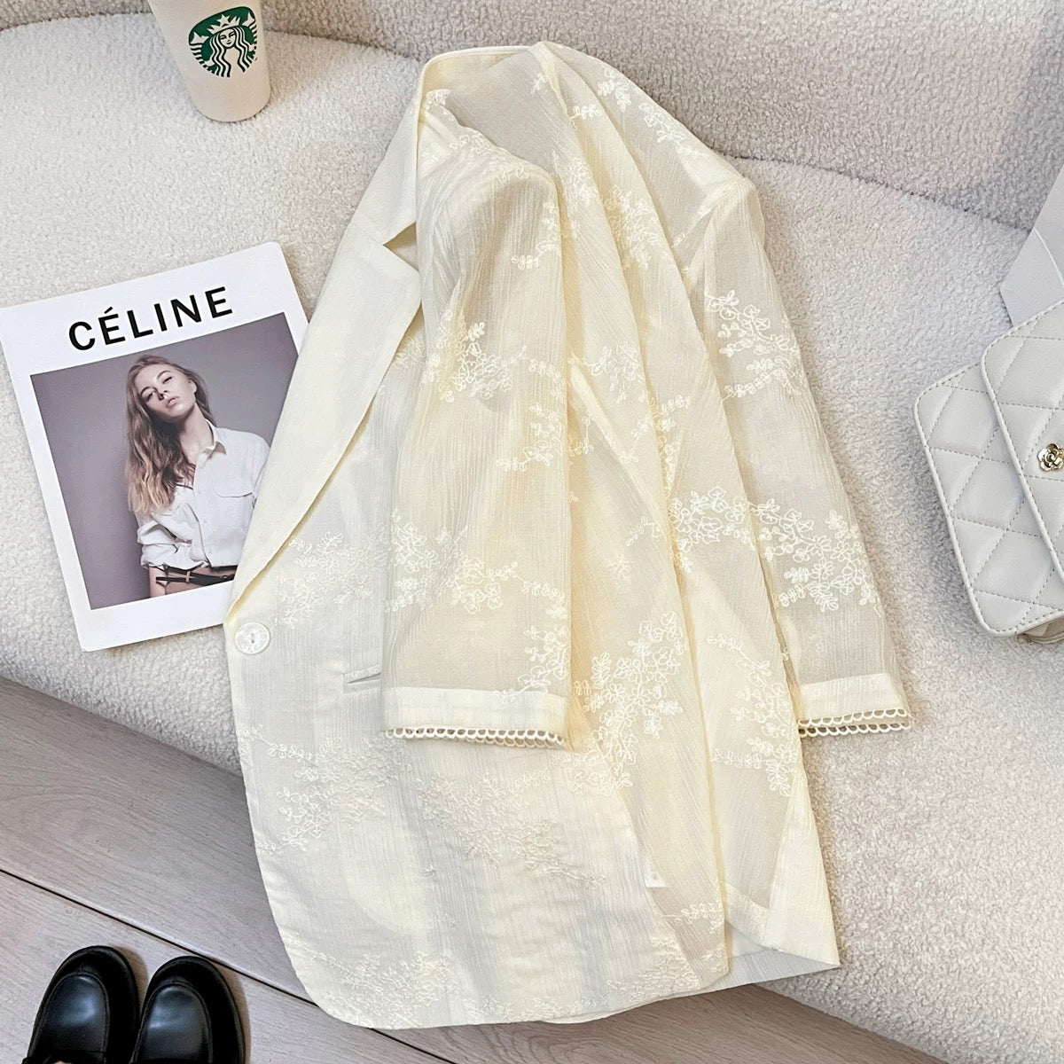 Summer light beige temperament embroidered suit jacket for women 2025 new style high-end fashion all-match small suit