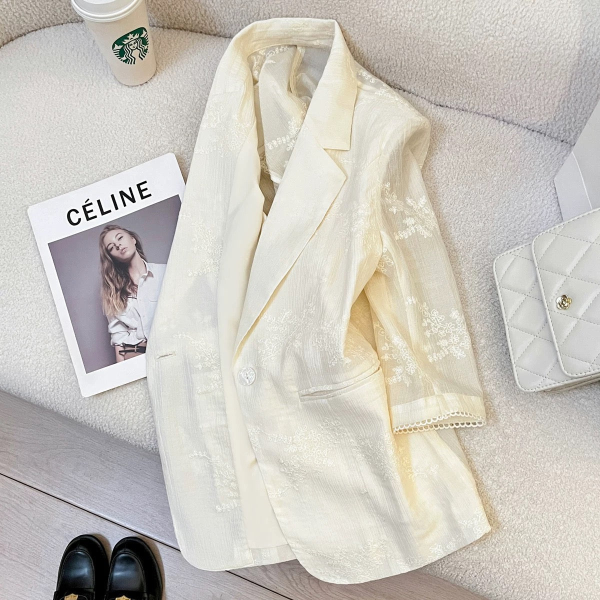 Summer light beige temperament embroidered suit jacket for women 2025 new style high-end fashion all-match small suit