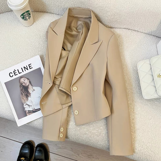 Khaki casual suit jacket for women 2025 autumn new style high-end petite commuting versatile short suit