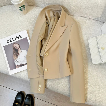 Khaki casual suit jacket for women 2025 autumn new style high-end petite commuting versatile short suit
