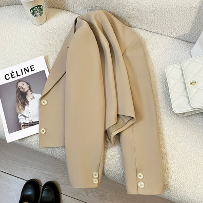 Khaki casual suit jacket for women 2025 autumn new style high-end petite commuting versatile short suit