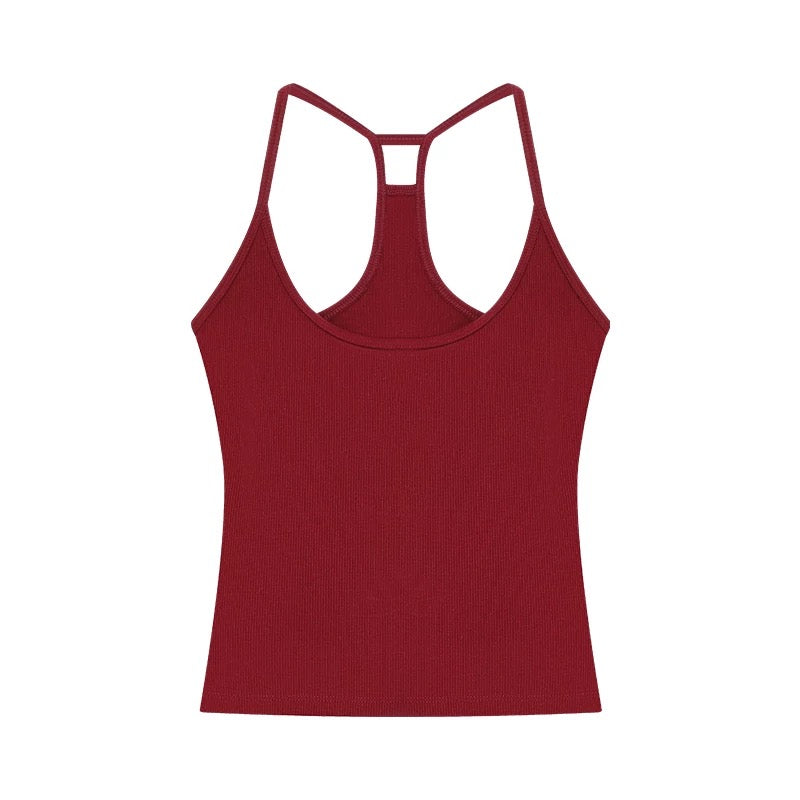 Hot girl backless halter neck suspenders for women in summer, versatile sports vest for slimming and beautiful back navy blue top