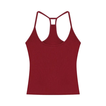 Hot girl backless halter neck suspenders for women in summer, versatile sports vest for slimming and beautiful back navy blue top