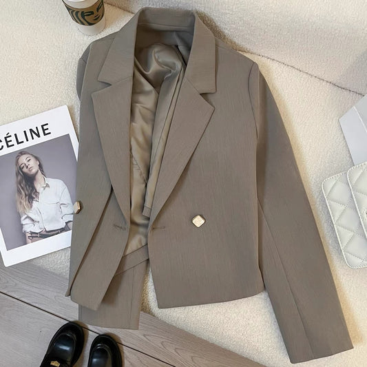 Gray-green short suit jacket for women of petite size 2025 spring and autumn new style high-end design niche casual suit