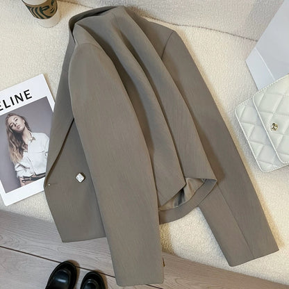 Gray-green short suit jacket for women of petite size 2025 spring and autumn new style high-end design niche casual suit