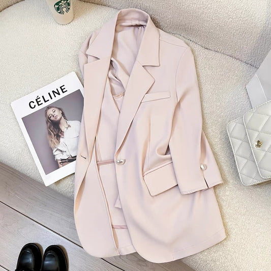 Summer thin light pink gentle lady goddess style suit jacket female 2025 new three-quarter sleeve casual suit