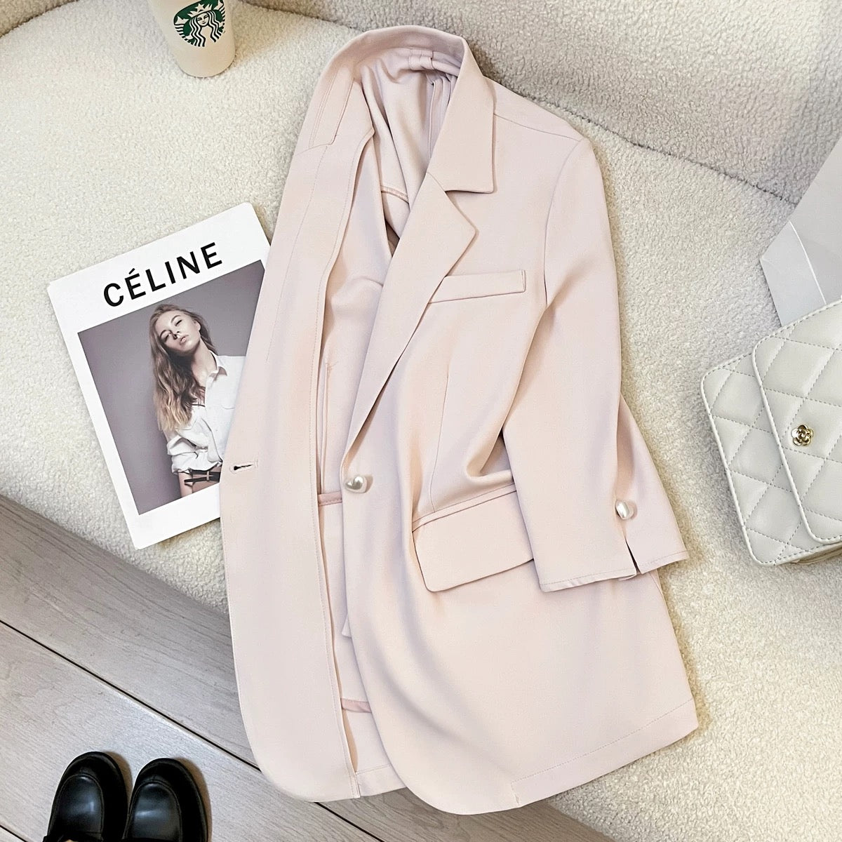 Summer thin light pink gentle lady goddess style suit jacket female 2025 new three-quarter sleeve casual suit