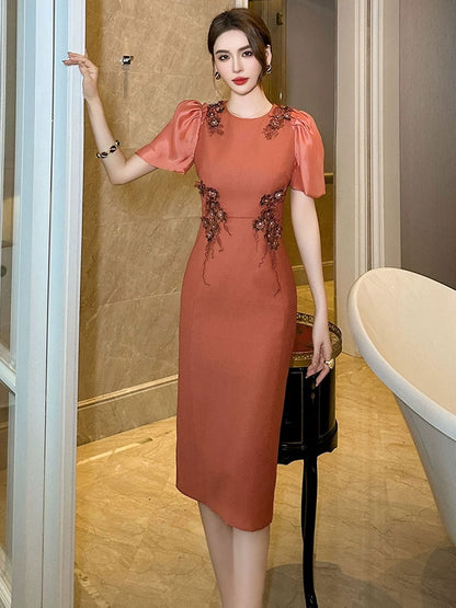 European station retro Chinese style dress summer new women's French dignified high-end exquisite slim skirt