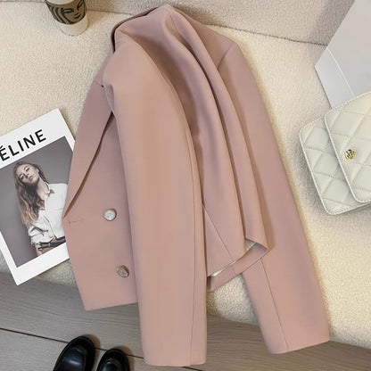 Pink suit jacket for women, Korean style, 2025 spring and autumn new style, high-end goddess style, casual short suit