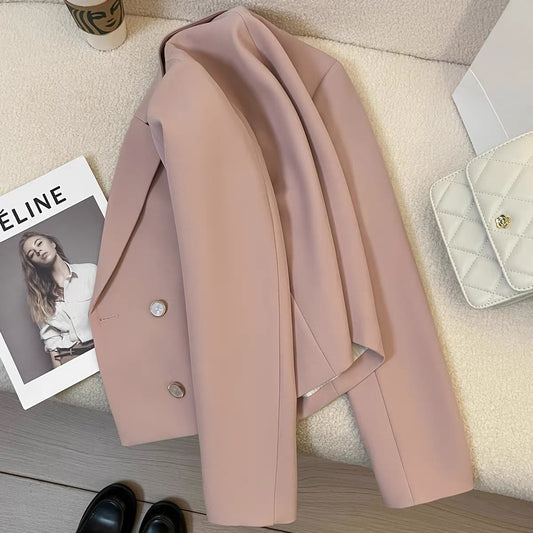 Pink suit jacket for women, Korean style, 2025 spring and autumn new style, high-end goddess style, casual short suit