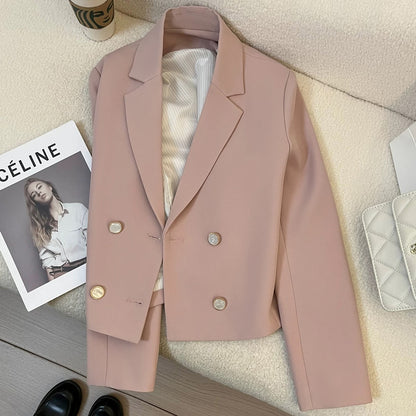 Pink suit jacket for women, Korean style, 2025 spring and autumn new style, high-end goddess style, casual short suit
