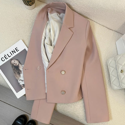 Pink suit jacket for women, Korean style, 2025 spring and autumn new style, high-end goddess style, casual short suit