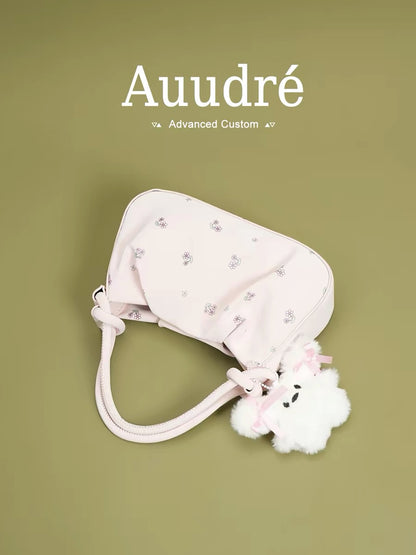 Auudre niche design pleated pink handbag for women, new summer 2026 style, fashionable crossbody bag.