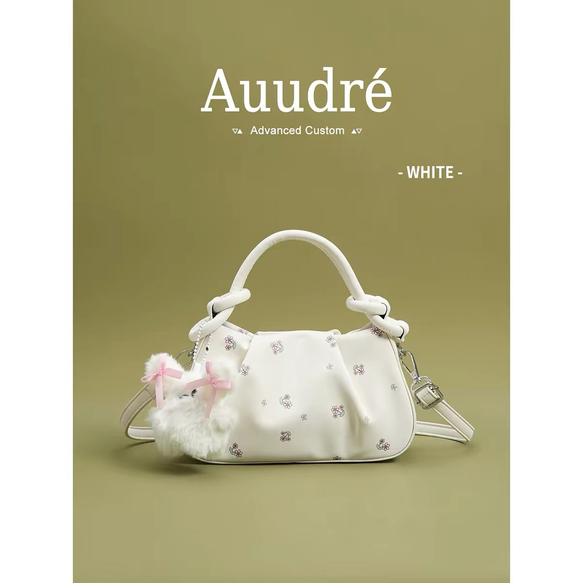 Auudre niche design pleated pink handbag for women, new summer 2026 style, fashionable crossbody bag.