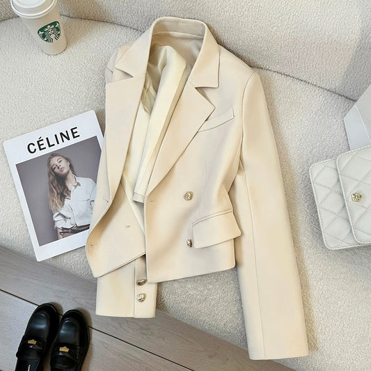 Off-white short suit jacket for women autumn 2025 new small size design commuting casual temperament suit