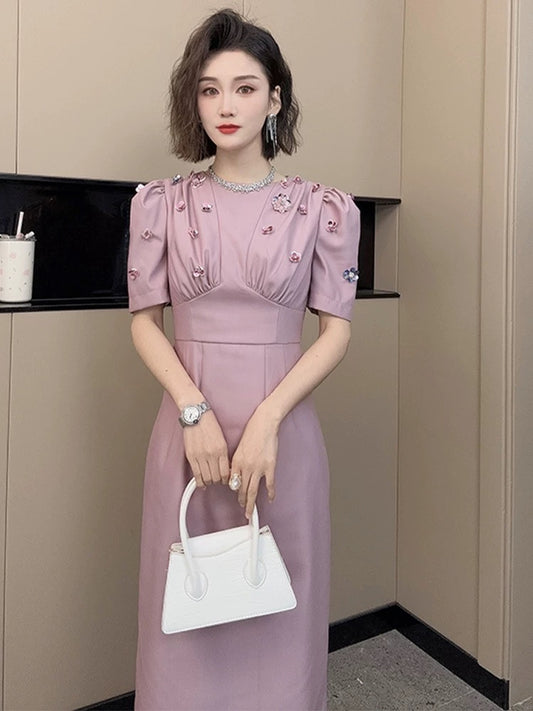 European station small fragrant dress summer female celebrity high-end exquisite gentle style banquet dress temperament long skirt