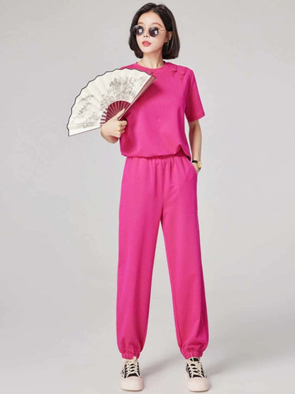 Authentic lapel wide-leg pants summer clearance casual sports suit women's summer fashionable and age-reducing two-piece trendy set