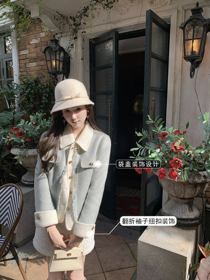 Fish Rabbit's Rabbit Double-Sided Nylon Short Jacket Women's 2024 New Autumn and Winter Hot Style High-end Small Fragrant Woolen Jacket