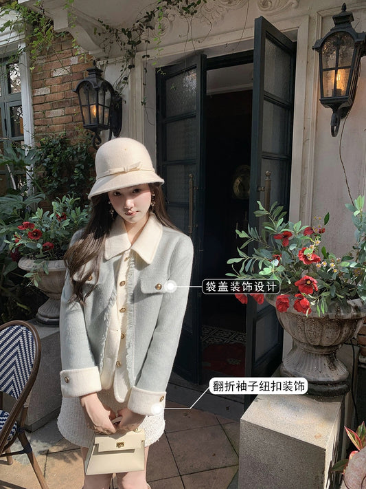 Fish Rabbit's Rabbit Double-Sided Nylon Short Jacket Women's 2024 New Autumn and Winter Hot Style High-end Small Fragrant Woolen Jacket