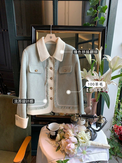 Fish Rabbit's Rabbit Double-Sided Nylon Short Jacket Women's 2024 New Autumn and Winter Hot Style High-end Small Fragrant Woolen Jacket