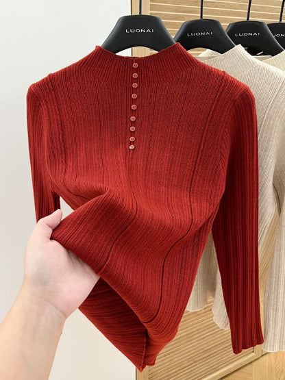 Apricot half turtleneck bottoming shirt for women, 2024 new spring and autumn slim-fitting short sweater for women, long-sleeved top