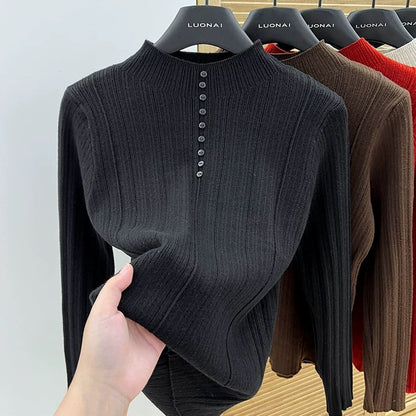 Apricot half turtleneck bottoming shirt for women, 2024 new spring and autumn slim-fitting short sweater for women, long-sleeved top