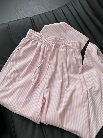 CHUNZHEN versatile striped casual pants for women summer thin high-waisted straight loose slimming wide-leg trousers ins