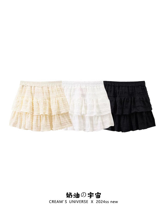 Cream Universe Lace Cake Skirt Female Ballet Girl Ins Style Puff Skirt 2025 New Style