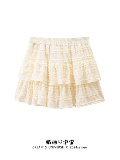 Cream Universe Lace Cake Skirt Female Ballet Girl Ins Style Puff Skirt 2025 New Style