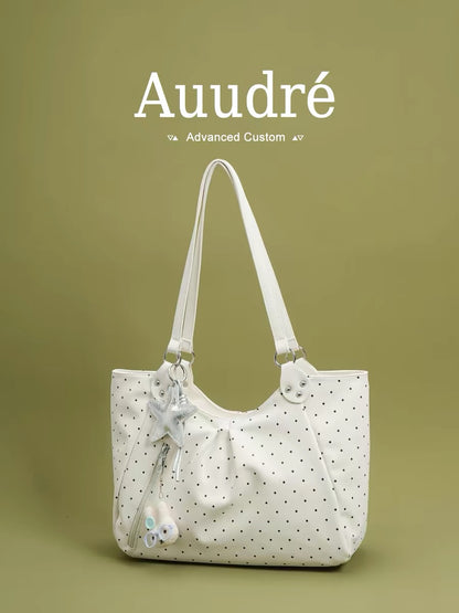 Auudre niche design polka dot shoulder bag/underarm bag for women, new summer 2026 style, large capacity commuter tote bag.