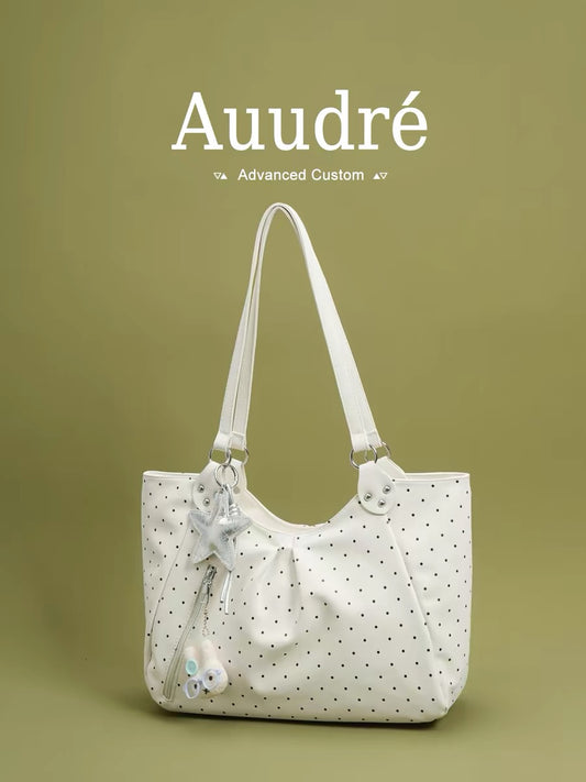 Auudre niche design polka dot shoulder bag/underarm bag for women, new summer 2026 style, large capacity commuter tote bag.