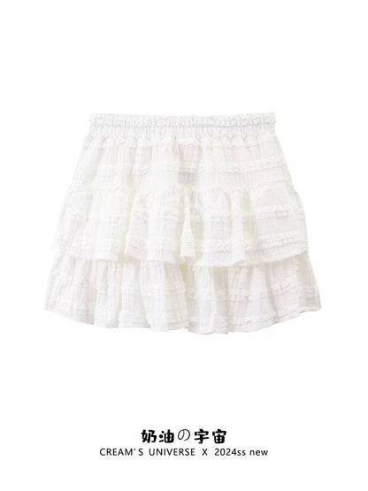 Cream Universe Lace Cake Skirt Female Ballet Girl Ins Style Puff Skirt 2025 New Style