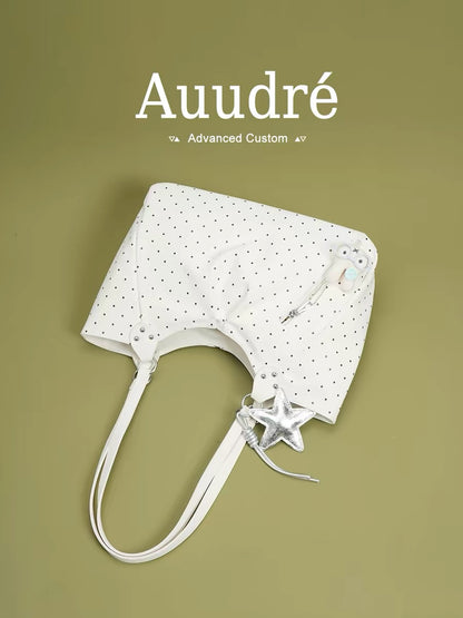 Auudre niche design polka dot shoulder bag/underarm bag for women, new summer 2026 style, large capacity commuter tote bag.