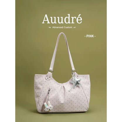Auudre niche design polka dot shoulder bag/underarm bag for women, new summer 2026 style, large capacity commuter tote bag.