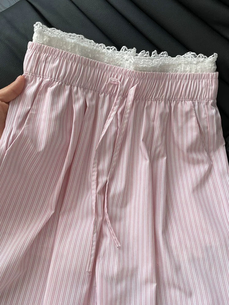 CHUNZHEN is indeed the pink striped pants I chose to stay up late! ! Very pure desire, very atmospheric and ins trendy
